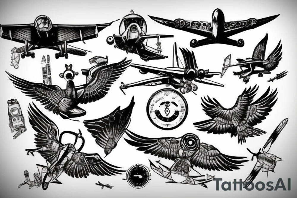 taking flight while staying anchored, aviation tattoo idea