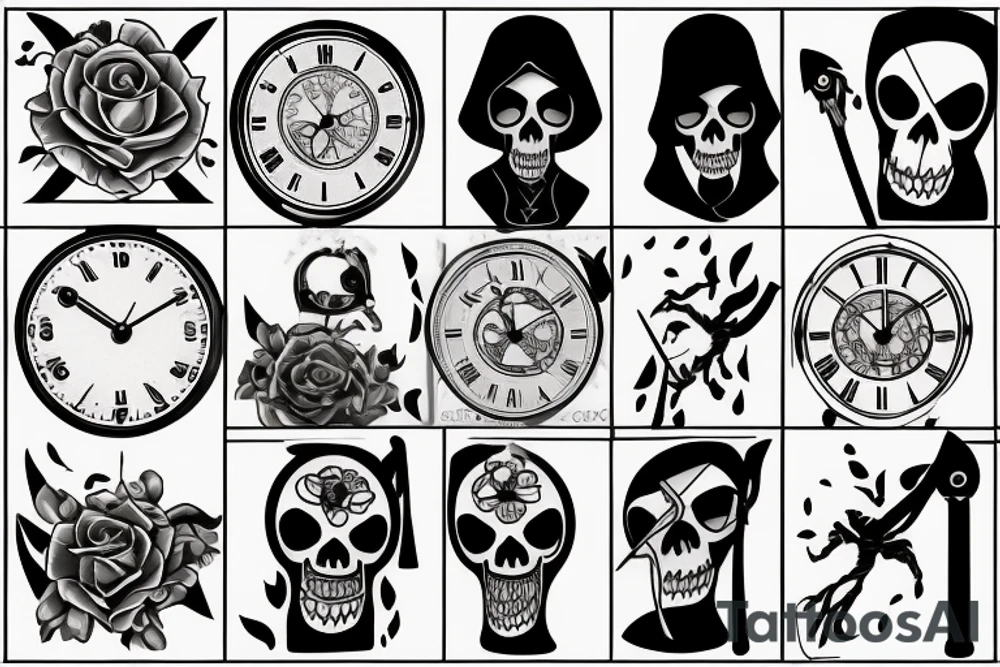 broken clock grim reaper tattoo idea