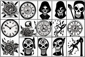 broken clock grim reaper tattoo idea
