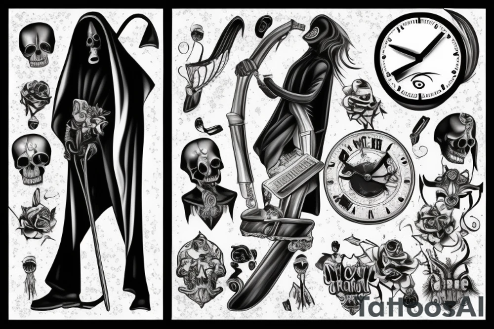 broken clock grim reaper tattoo idea