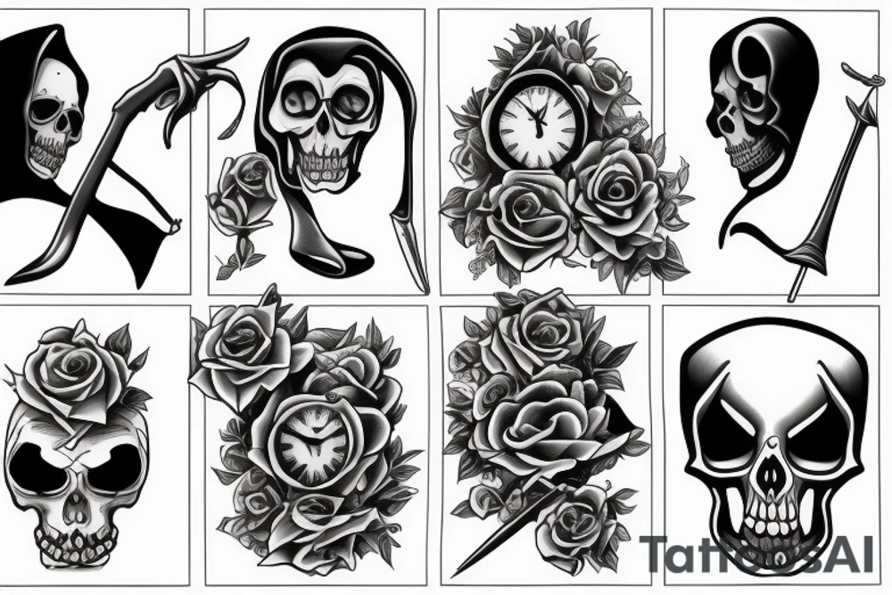 broken clock grim reaper tattoo idea