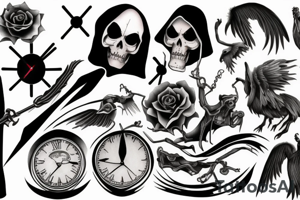 broken clock grim reaper tattoo idea