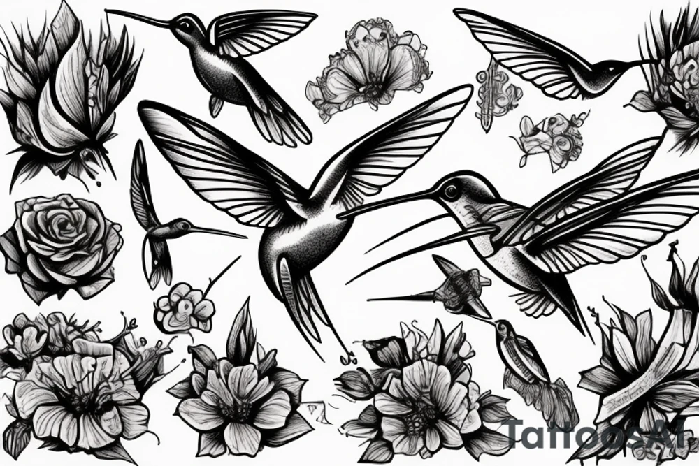 broken sword with humming bird tattoo idea