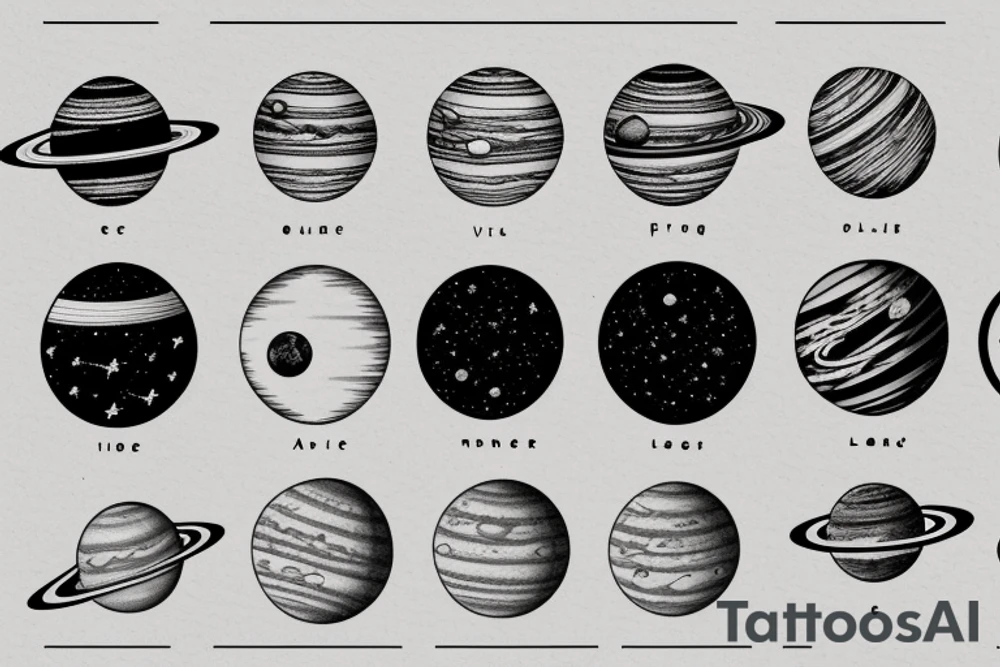 all of the planets in the solar system in order in one line tattoo idea