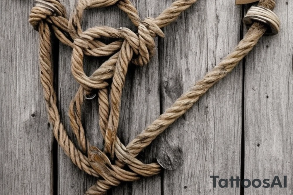 "Create a rustic-inspired anchor by using reclaimed wood from an old barn or ship, and natural rope that has been weathered and worn for a genuine and authentic look. Incorporate natural knots and imperfections in the design to give the anchor a truly rustic and authentic appearance." tattoo idea