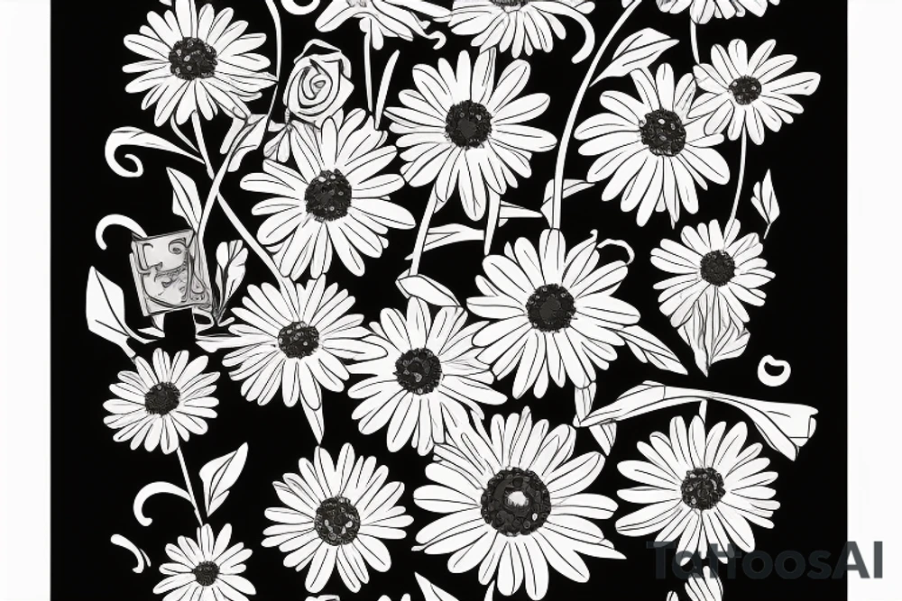 Daisy with the words “pushing up daisies.. Buck” as the stem tattoo idea