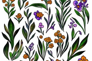 Marigold flower, larkspur flower and Lilly of the valley flower tattoo idea