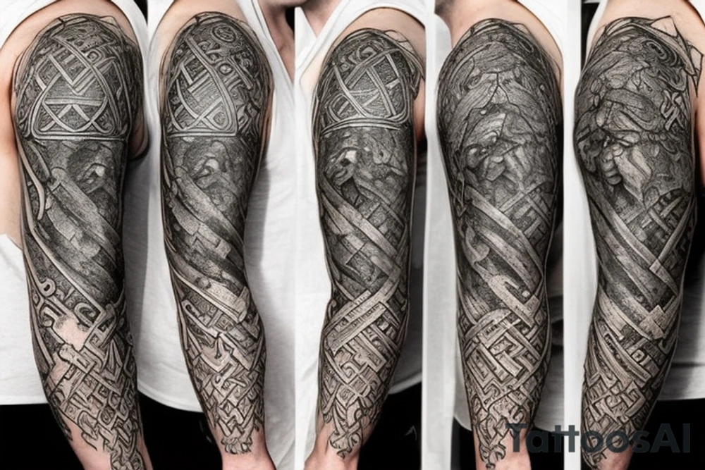 A dwarven council sleeve could feature intricate designs of the council members, their armor, weapons, and symbols, surrounded by scenes of dwarves mining, forging, and gathering in their underground halls. The design could also incorporate elements of the dwarven architecture, such as stone arches and columns, tattoo idea