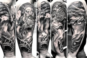 Mt. Olympus zeus ares chronos hades Poseidon apollo sleeve tattoo idea