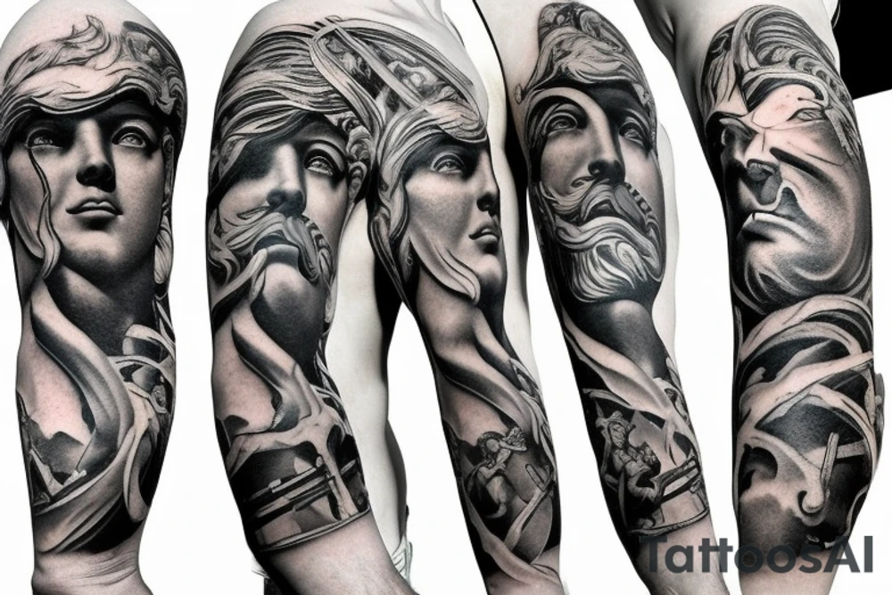 Mt. Olympus zeus ares chronos hades Poseidon apollo sleeve tattoo idea