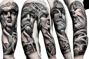 Mt. Olympus zeus ares chronos hades Poseidon apollo sleeve tattoo idea