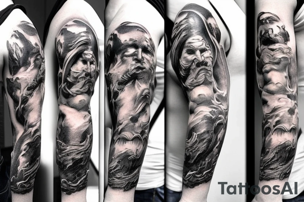 Mt. Olympus zeus ares chronos hades Poseidon apollo full arm sleeve tattoo idea