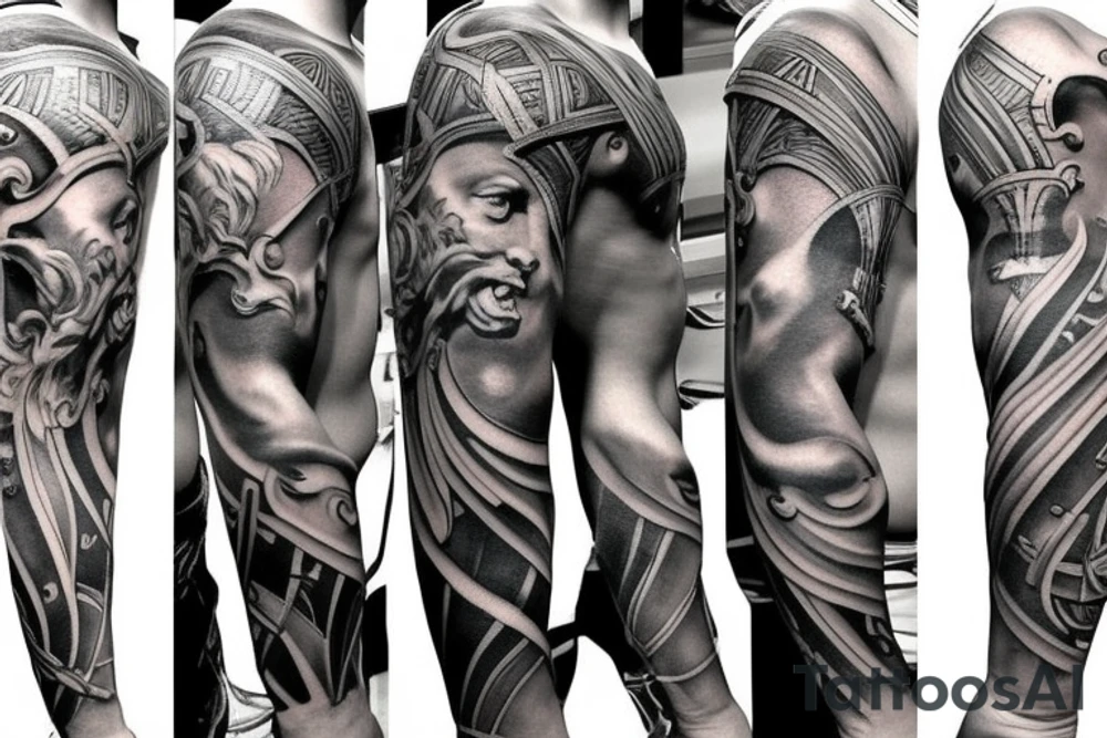 Mt. Olympus zeus ares chronos hades Poseidon apollo full arm sleeve tattoo idea