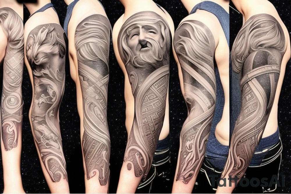 Greek gods full arm sleeve tattoo idea
