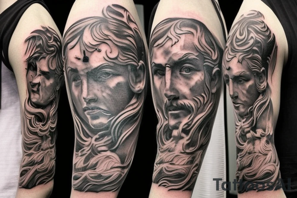 Greek gods full arm sleeve tattoo idea
