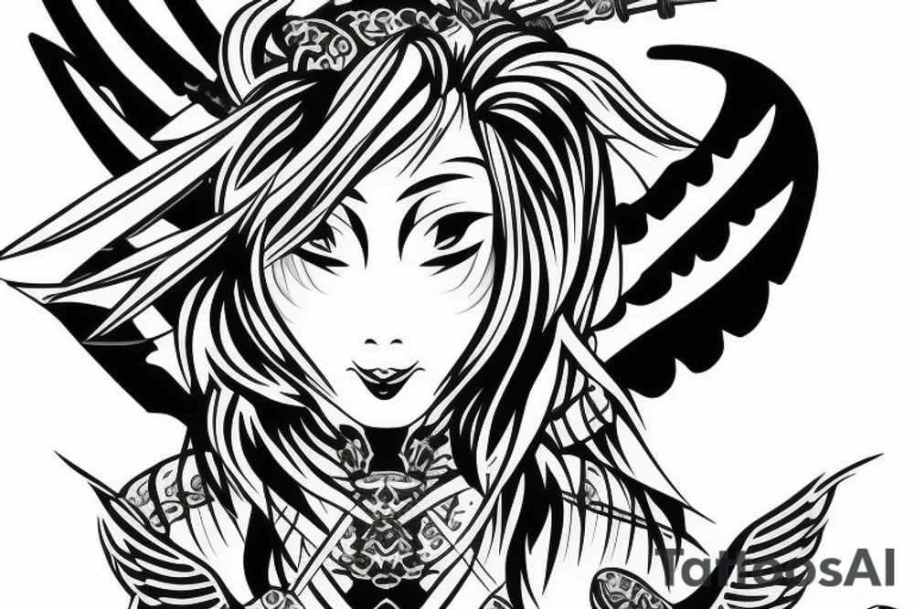 Samurai, female, wings, tattoo idea