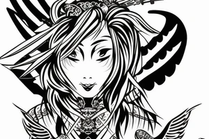 Samurai, female, wings, tattoo idea