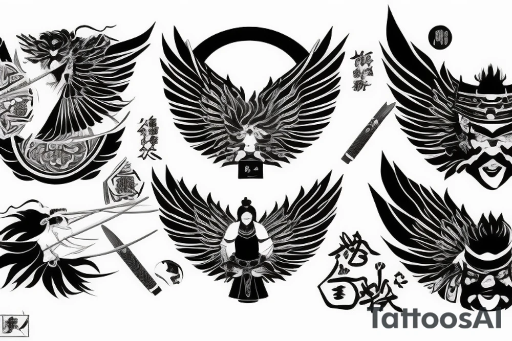 Samurai, female, wings, tattoo idea