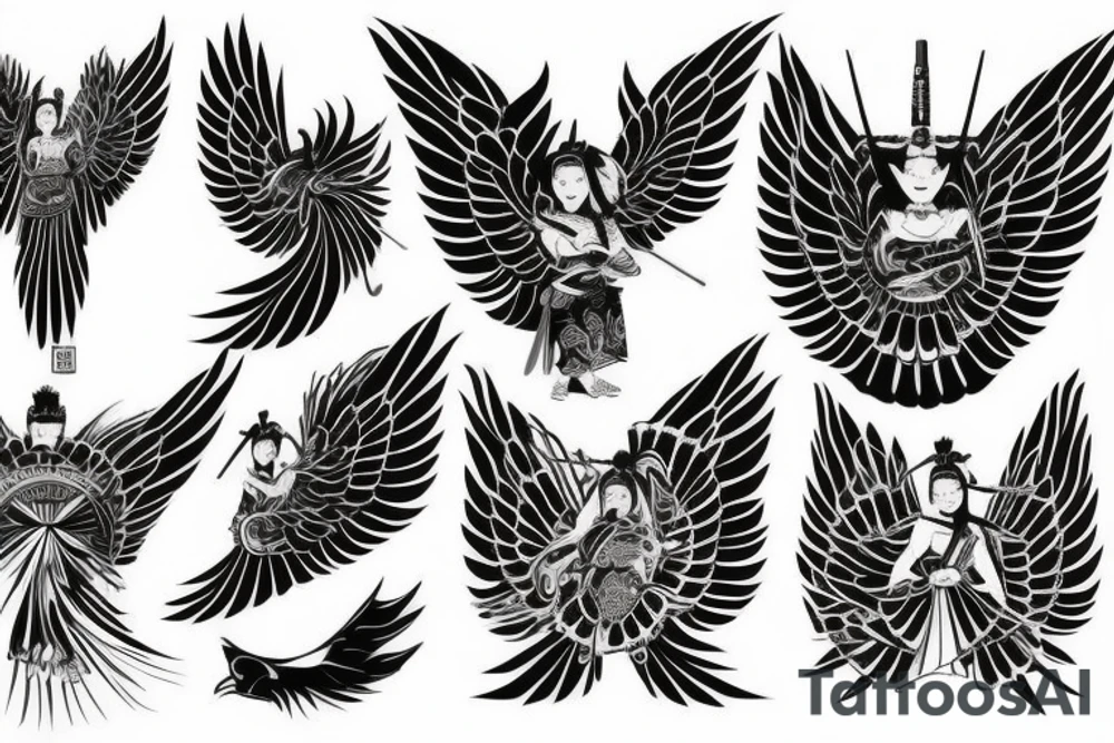 Samurai, female, wings, tattoo idea