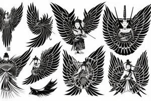 Samurai, female, wings, tattoo idea
