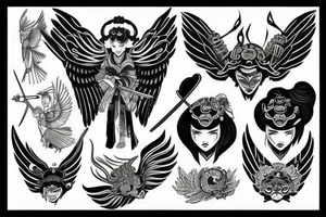Samurai, female, wings, tattoo idea