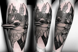 Kookaburra with rose and Jasmin flowers, half sleeve inner forearm tattoo idea
