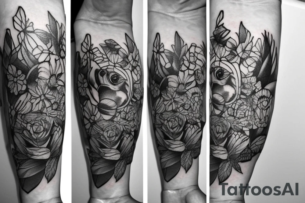 A small Kookaburra with a rose and Jasmin flowers coming out of it, inner forearm tattoo idea