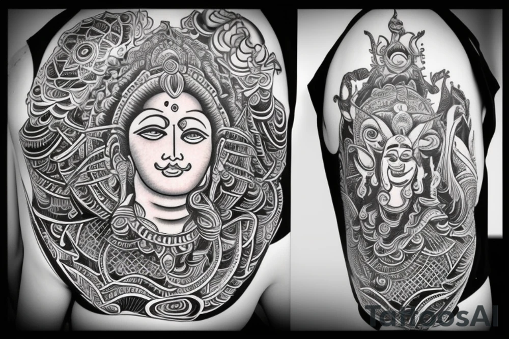 Shiva , calm ocean , tennis , computer all in one. , om tattoo idea Shiva , calm ocean , tennis , computer all in one. , om tattoo idea