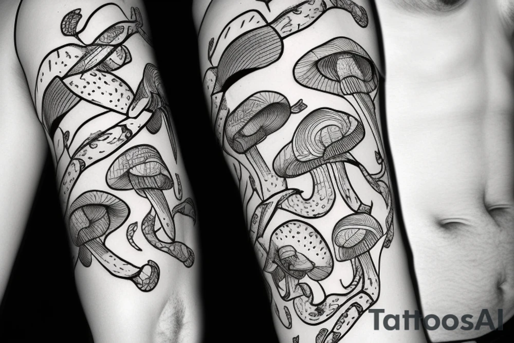 Snake mushroom artsy cartoon tattoo idea