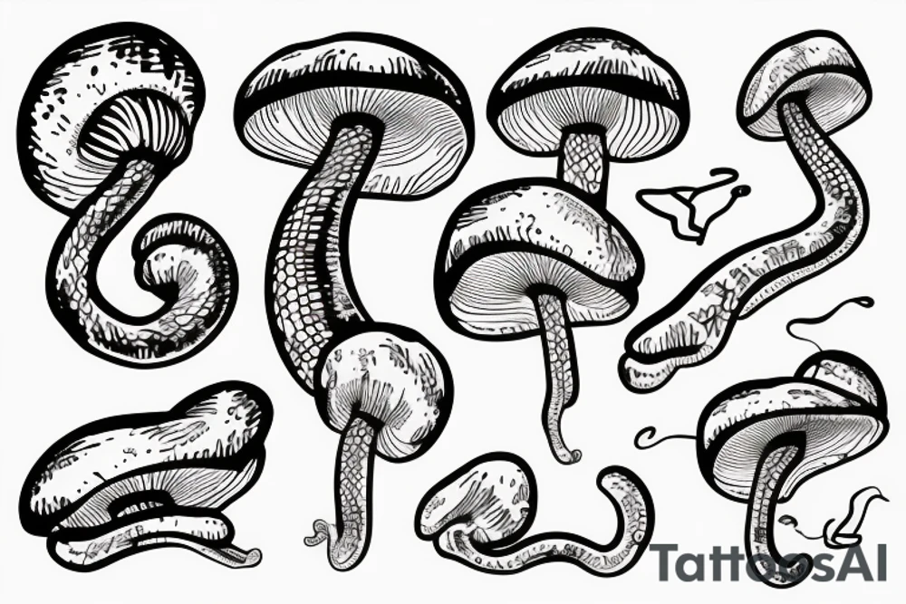 Snake mushroom artsy cartoon tattoo idea