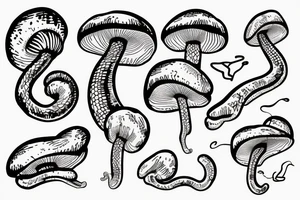 Snake mushroom artsy cartoon tattoo idea