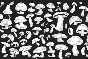 Rectangle outline mushrooms with ribbons tattoo idea