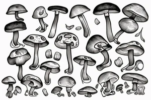 Rectangle outline mushrooms with ribbons tattoo idea