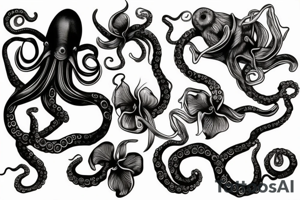 octopus tentacle grasping on to an orchid tattoo idea
