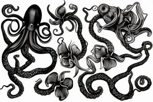 octopus tentacle grasping on to an orchid tattoo idea