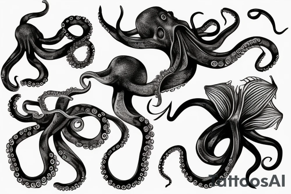 octopus tentacle grasping on to an orchid tattoo idea