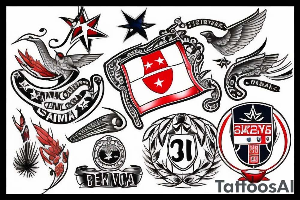 create me a tattoo incorporating my family, my home country Serbia, and my favorite team Crvena Zvezda from Belgrade tattoo idea