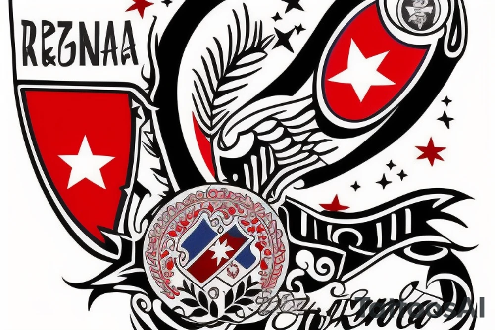 create me a tattoo incorporating my family, my home country Serbia, and my favorite team Crvena Zvezda from Belgrade tattoo idea