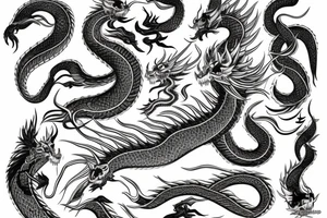 A fine line tattoo with a Japanese dragon and lighting tattoo idea