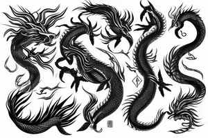 A fine line tattoo with a Japanese dragon and lighting tattoo idea