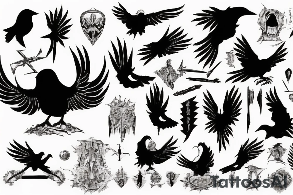 The brand of sacrifice from berserk as a black bird flying tattoo idea