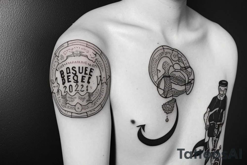 Marine style, must include “Seoul Junket 2022”, beer, food tattoo idea