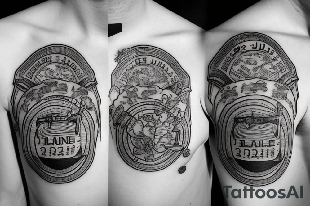 Marine patch style, must include “Seoul Junket 2022”, beer, food tattoo idea