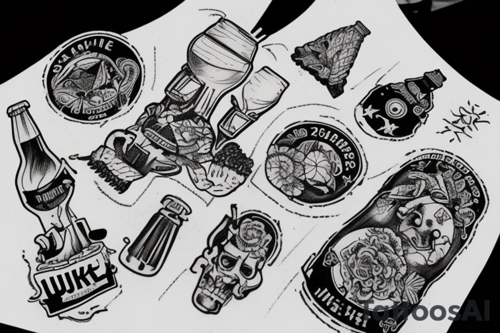 Marine patch style, must include “Seoul Junket 2022”, beer, food tattoo idea