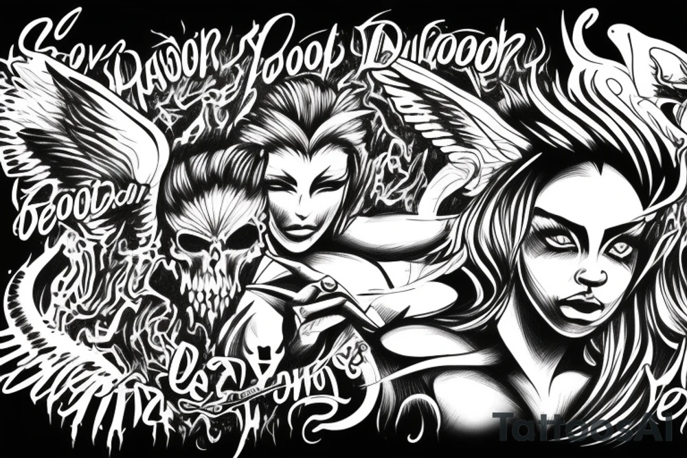 Battle of good and evil between an angel and a demon tattoo idea