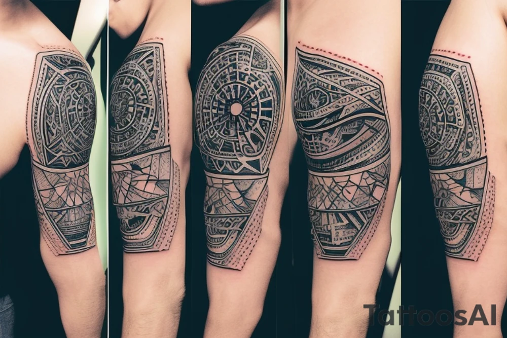 Geometric thorearm tatoo with eye in the middle tattoo idea