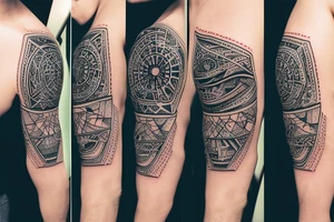 Geometric thorearm tatoo with eye in the middle tattoo idea