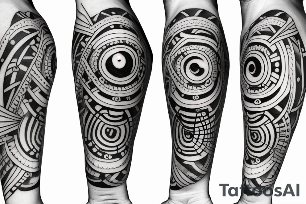 Geometric thorearm tatoo with eye in the middle tattoo idea