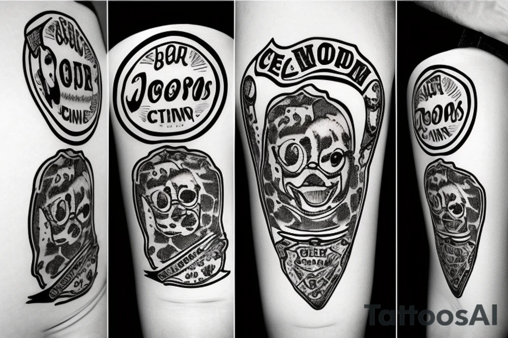 A spotted cow holding a beer mug tattoo idea