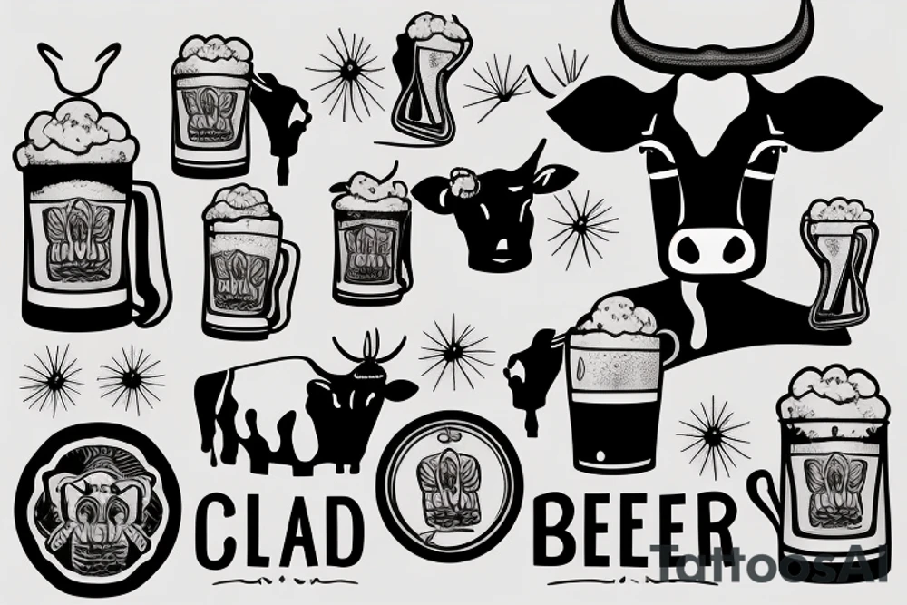 A cow holding a beer mug tattoo idea